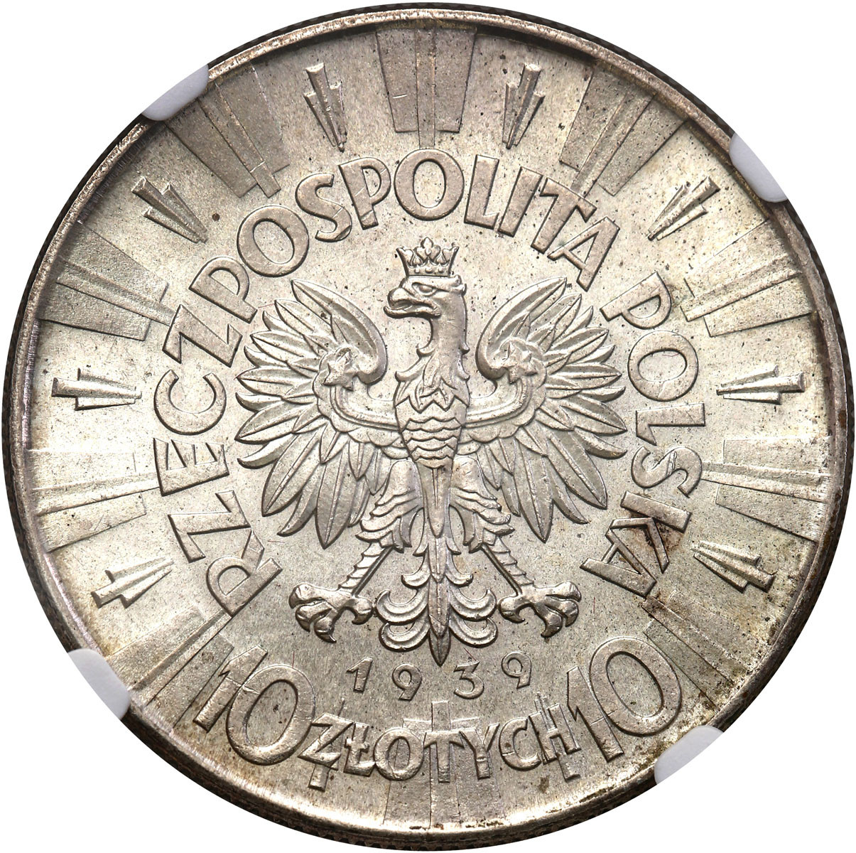 II RP. 10 złotych 1939 Piłsudski NGC MS65 - WYŚMIENITE